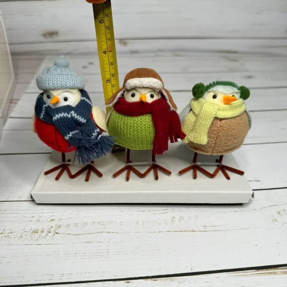 3pc‎ Featherly Friends Mini Fabric Christmas Bird Figurine Wondershop Natural